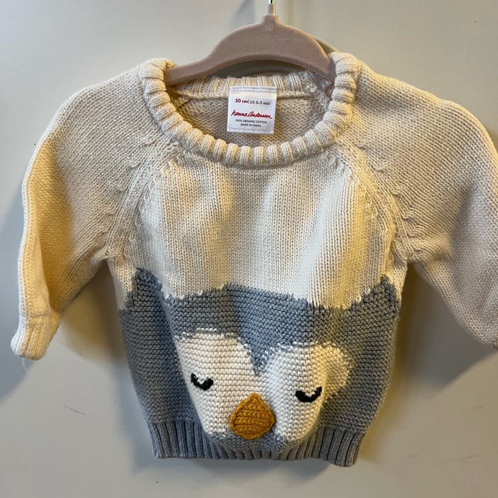 Cream and Gray Penguin Sweater & Pants Set